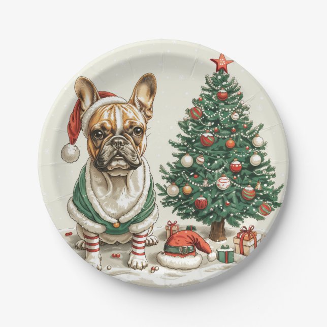 Assiettes En Carton Chien d'Elf de Chien de Noël (Devant)