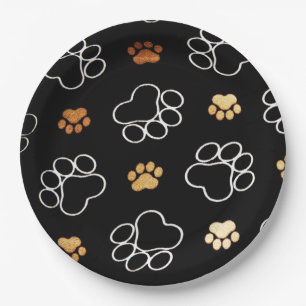 Assiettes En Carton Chien drôle PawPrints des plaques à papier noire