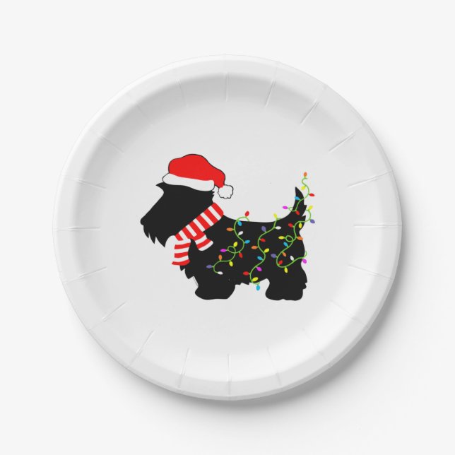 Assiettes En Carton Chien écossais de Noël avec lumières (Devant)