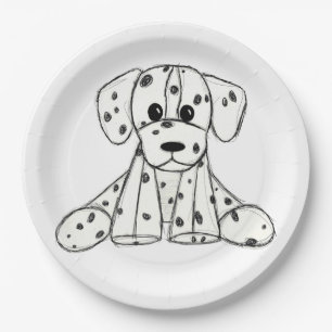 Assiettes En Carton Chien en dalmate dessin simple noir