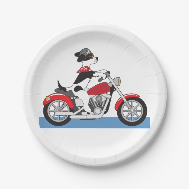 Assiettes En Carton Chien en moto (Devant)