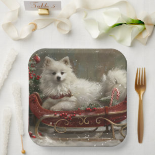 Assiettes En Carton Chien Esquimau Américain Noël Festif