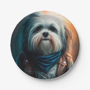 Assiettes En Carton Chien Havanais en vélo peinture numérique
