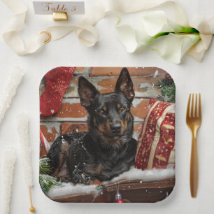 Assiettes En Carton Chien Kelpie Australien Noël Festif