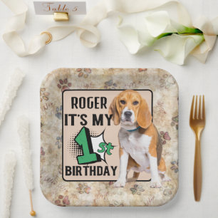 Assiettes En Carton Chien Personnalisé 1ère fête d'anniversaire Plaque