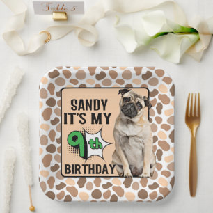 Assiettes En Carton Chien Personnalisé 9e anniversaire de fête Plaques