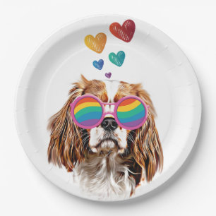 Assiettes En Carton Chien roi Cavalier avec coeur Saint Valentin