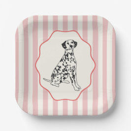 Assiettes En Carton Chien rose, rouge et noir et rayures