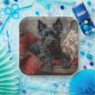 Assiettes En Carton Chien Terrier Écossais Noël Festif