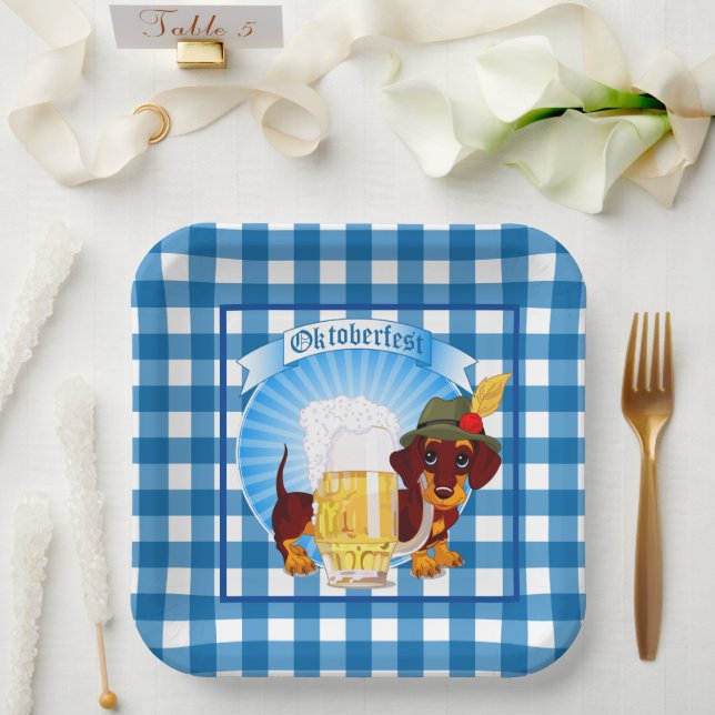 Assiettes En Carton Chien Wiener de l'Oktoberfest (Mariage)