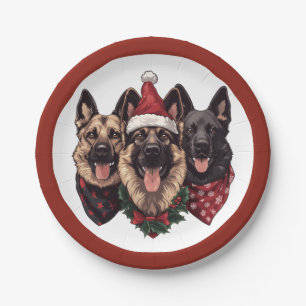 Assiettes En Carton Chiens bergers allemands de Noël