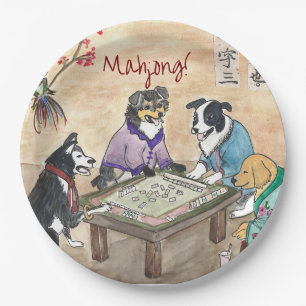 Assiettes En Carton Chiens de Mahjong -
