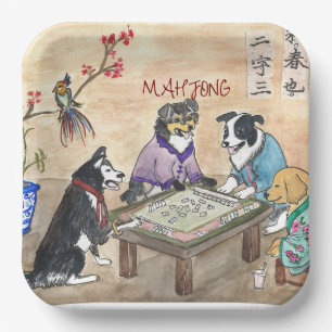 Assiettes En Carton Chiens de Mahjong -