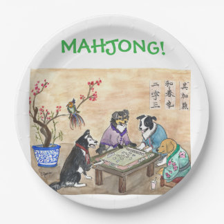 Assiettes En Carton Chiens de Mahjong -