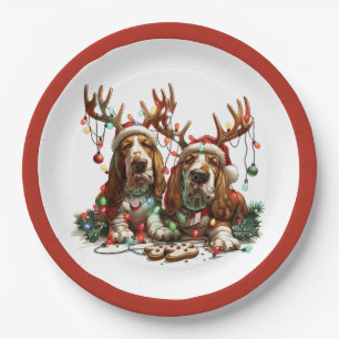 Assiettes En Carton Chiens de Noël Basset Hound