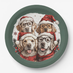 Assiettes En Carton Chiens de Noël Golden Retriever