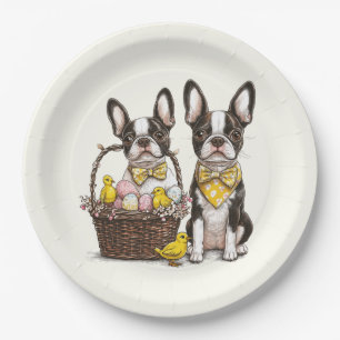 Assiettes En Carton Chiens de Pâques Boston Terrier