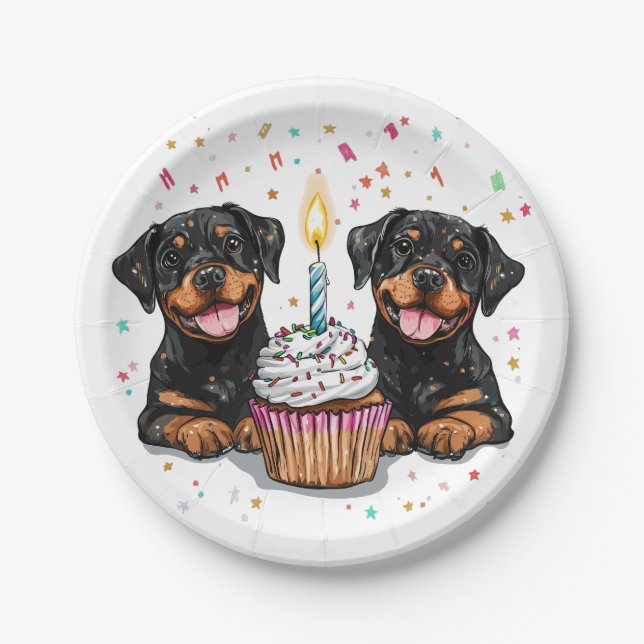 Assiettes En Carton Chiens de Rotweiler d'anniversaire (Devant)