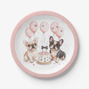 Assiettes En Carton Chiens de taureaux français d'anniversaire gâteau 