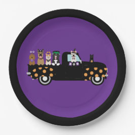 Assiettes En Carton Chiens D'Halloween Dans Un Camion De Ramassage