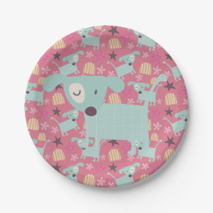 Assiettes En Carton Chiens, étoiles et fleurs