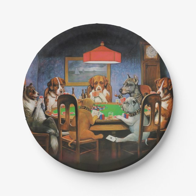 Assiettes En Carton Chiens jouant au poker par C.M. Coolidge (Devant)