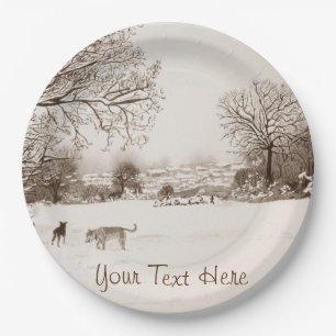 Assiettes En Carton chiens jouer hiver neige paysage paysage paysage