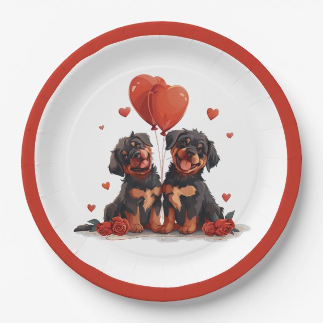 Assiettes En Carton Chiens rotules de la Saint-Valentin (Devant)
