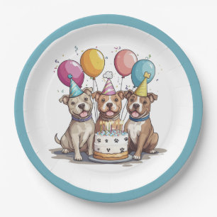 Assiettes En Carton Chiens taureaux de Pit d'anniversaire