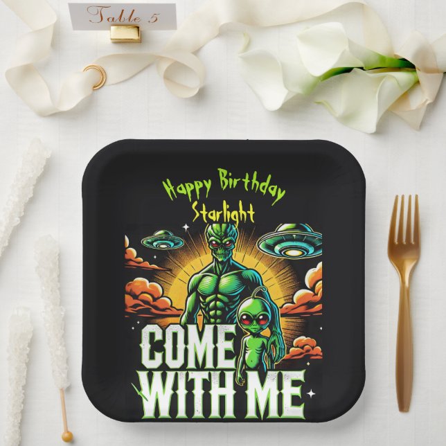 Assiettes En Carton Chiffres Aliens : Aventures dans l'espace (Mariage)