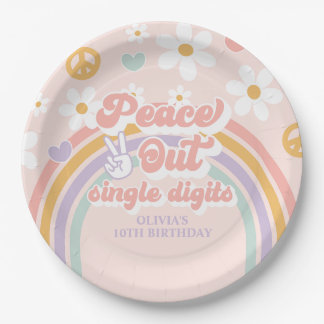 Assiettes En Carton Chiffres simples Peace Out 10e anniversaire