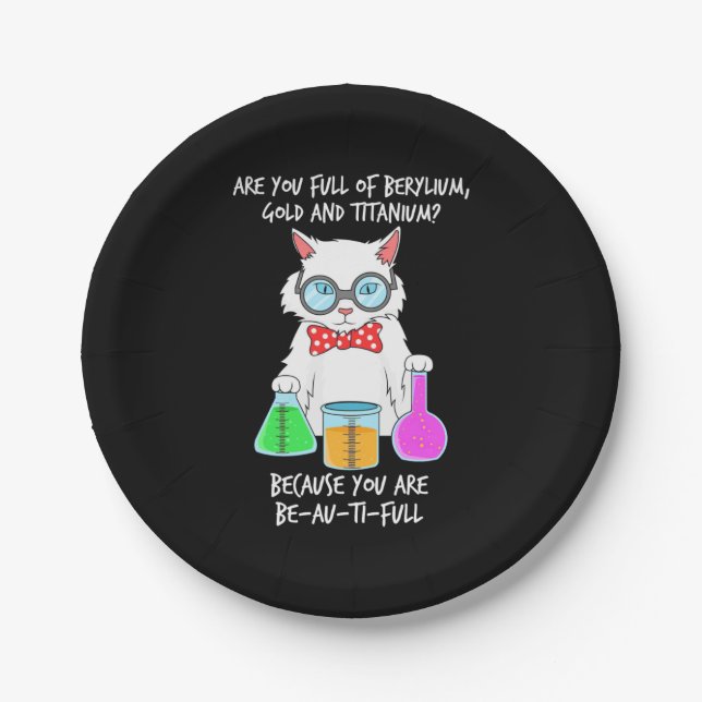 Assiettes En Carton Chimie Pun Étudiant aime Chat (Devant)