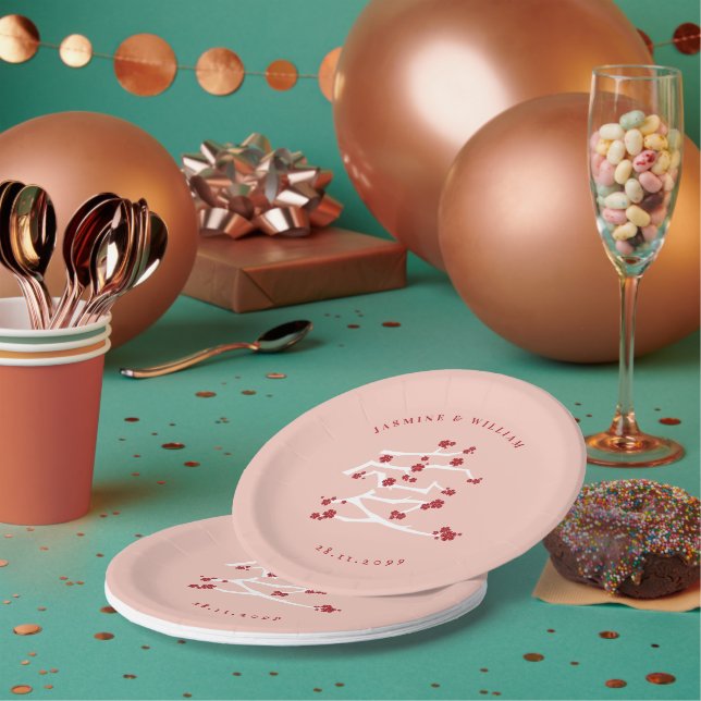 Assiettes En Carton Chinois Ai Love Rouge Cerise Fleurs Fiançailles Pa (Multi)