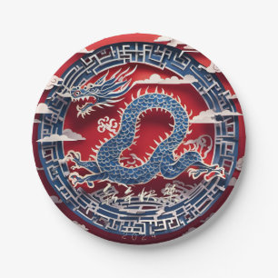 Assiettes En Carton Chinois New Year Dragon Paper-cut 2024 PPRP
