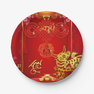 Assiettes En Carton Chinois Red Knot Ox Année 2021 PP