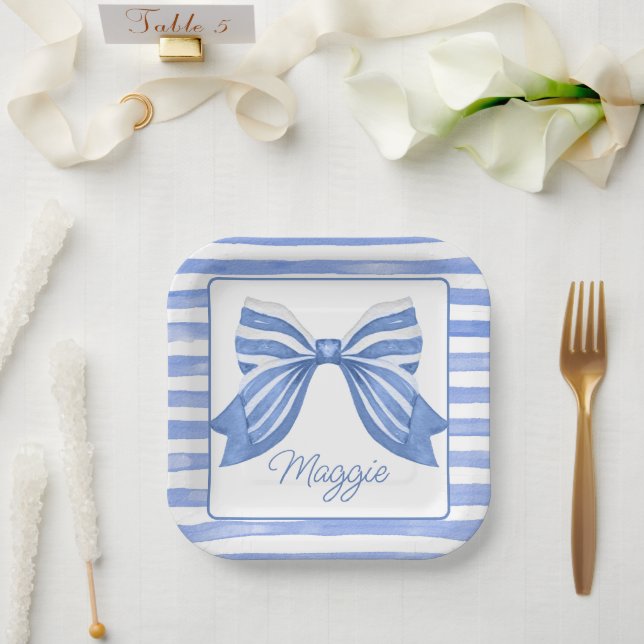 Assiettes En Carton Chinoiserie Aquarelle Bleu Bleu Bouton (Mariage)