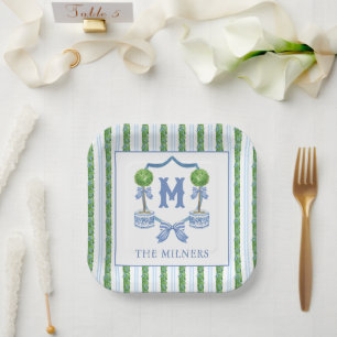 Assiettes En Carton Chinoiserie Aquarelle Bow Topior Monogramme Crest