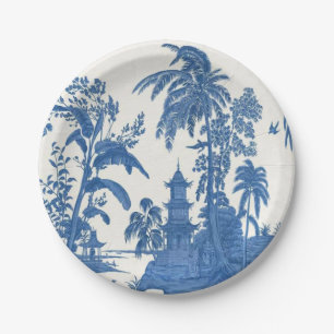 Assiettes En Carton Chinoiserie bleue et blanche