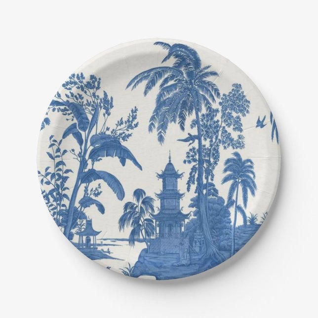 Assiettes En Carton Chinoiserie bleue et blanche (Devant)