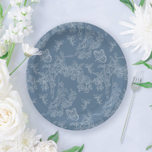 Assiettes En Carton Chinoiserie bleue française Fête des mariées flora