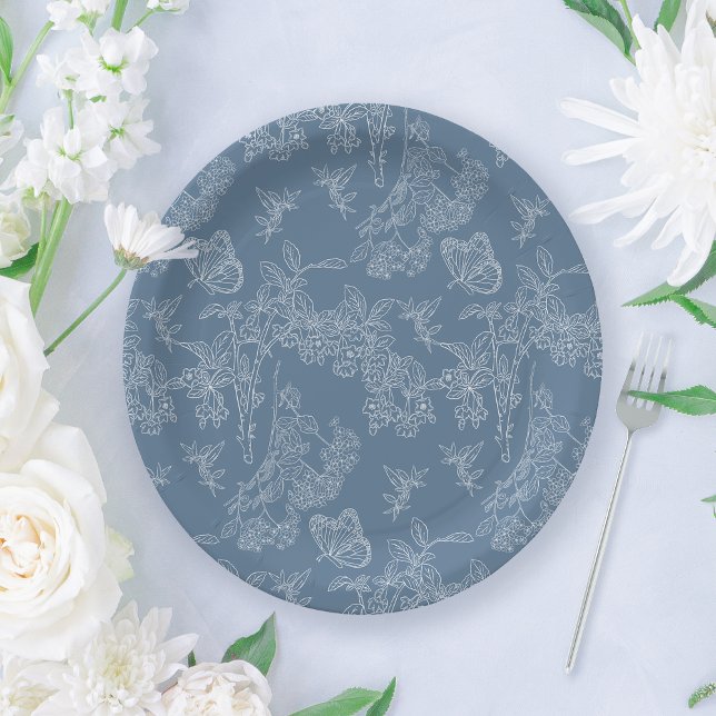 Assiettes En Carton Chinoiserie bleue française Fête des mariées flora (Créateur téléchargé)