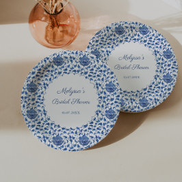 Assiettes En Carton Chinoiserie Chic Impression Mariage Bleu et Blanc