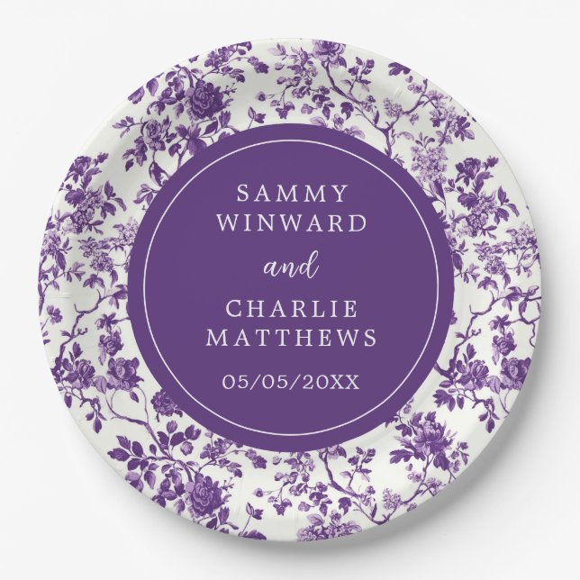 Assiettes En Carton Chinoiserie d'antiquité violet Mariage (Devant)