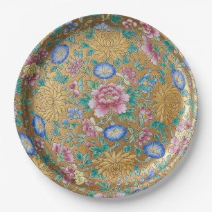 Assiettes En Carton Chinoiserie Fleurs Millefleur Or Céramique 