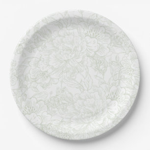 Assiettes En Carton Chinoiserie Green Sage Peony Mariage