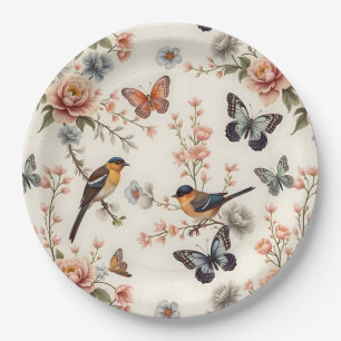 Assiettes En Carton Chinoiserie Harmonie des oiseaux et des papillons