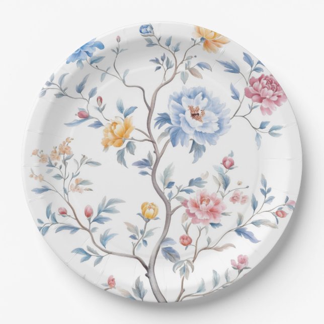 Assiettes En Carton Chinoiserie Motif aquarelle (Devant)