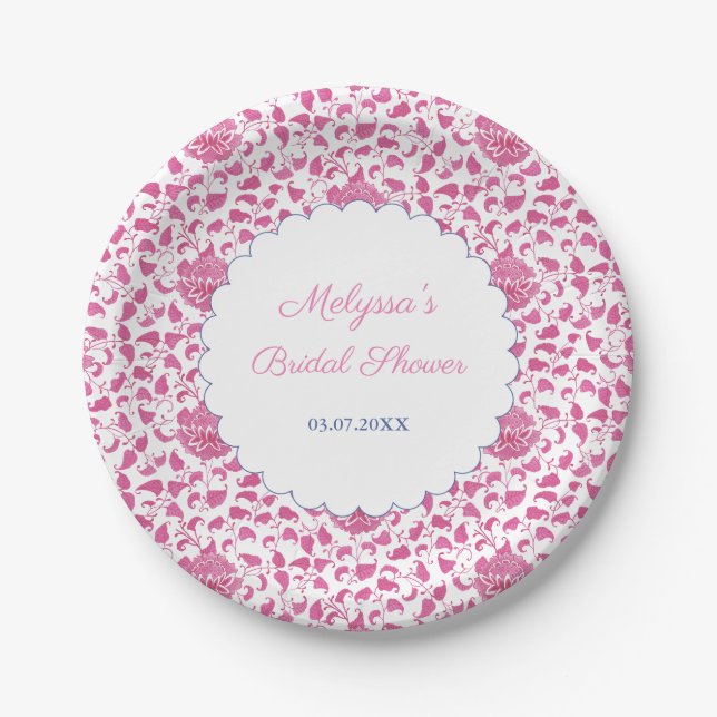 Assiettes En Carton Chinoiserie Rose Et Blanc Wedding shower Chic (Devant)
