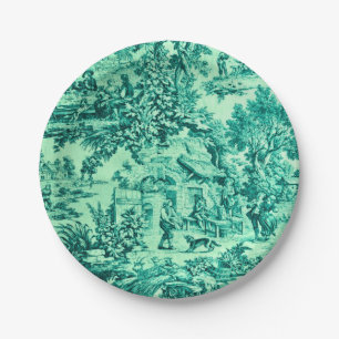 Assiettes En Carton Chinoiserie Toile Verte Française Style Rustique