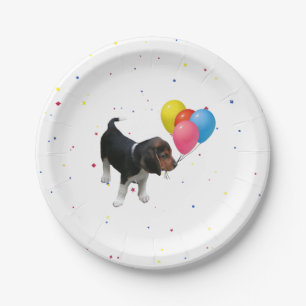 Assiettes En Carton Chiot beagle avec ballons Plaques de papier de fêt